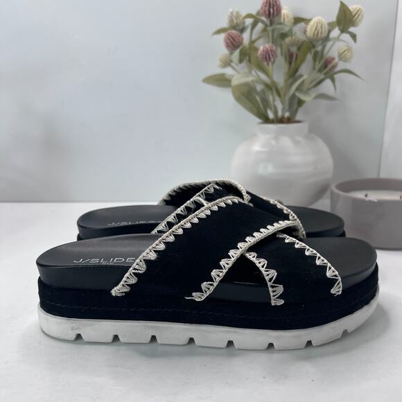 J/Slides Boo Platform Slides Sandals Black Criss Cross Strap Women's 8M - Picture 3 of 9